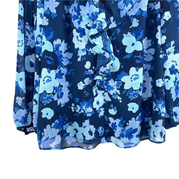 J. Crew floral ruffle v neck blouse‎ top Sz XS Blue - Picture 3 of 7